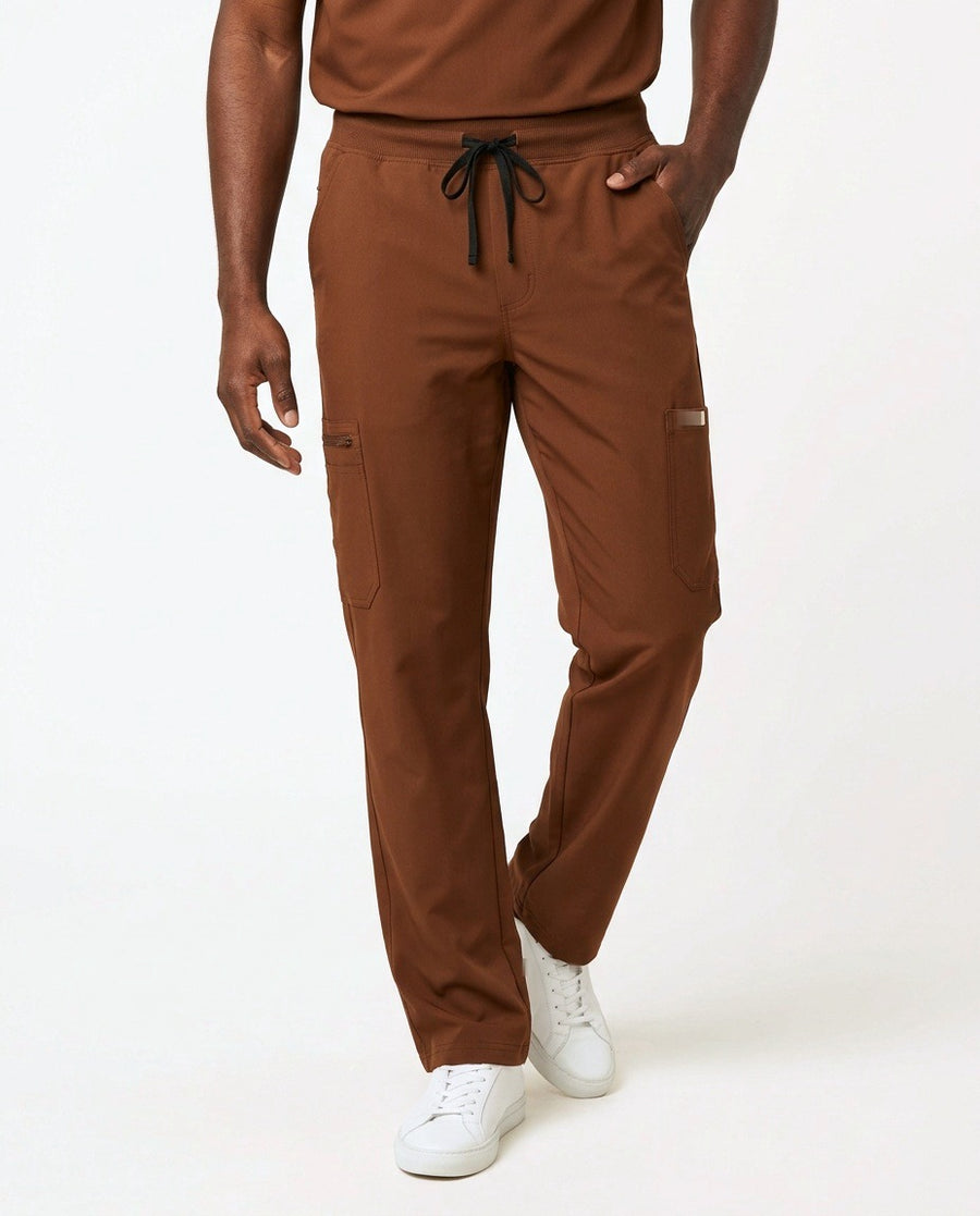 Men's Form straight-leg pants scrubs in Brown – front view | Threadicine