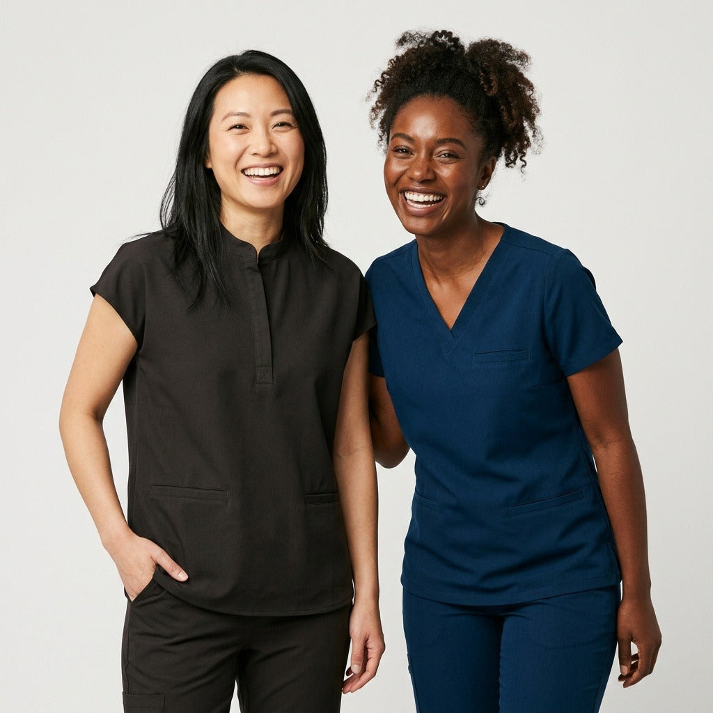 Healthcare workers smiling in Threadicine scrubs