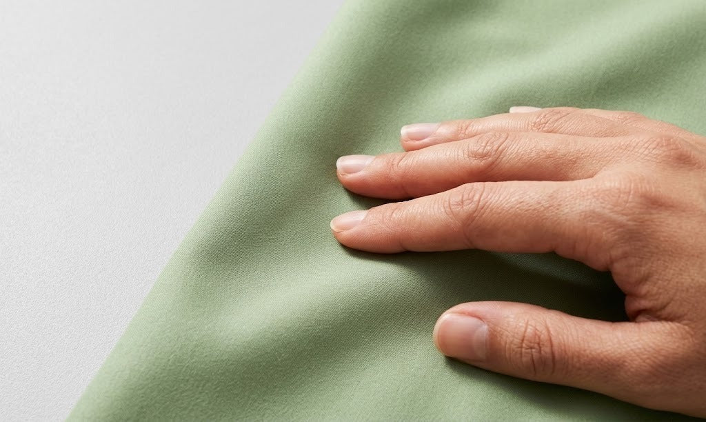 Hand on smooth matcha Threadicine scrub fabric – fabric guide