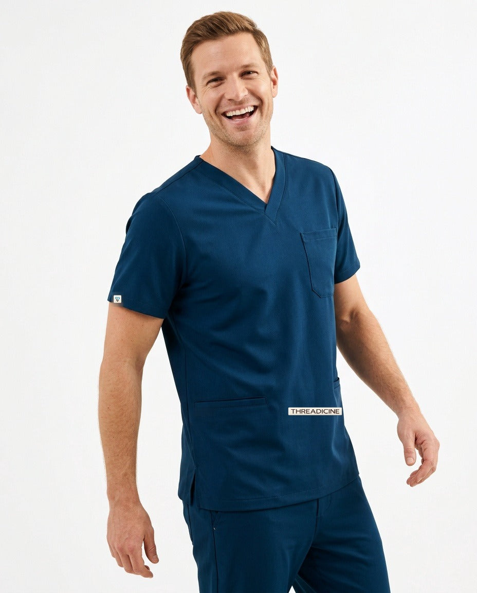 Men's Element V-neck top scrubs in Blue – front view | Threadicine
