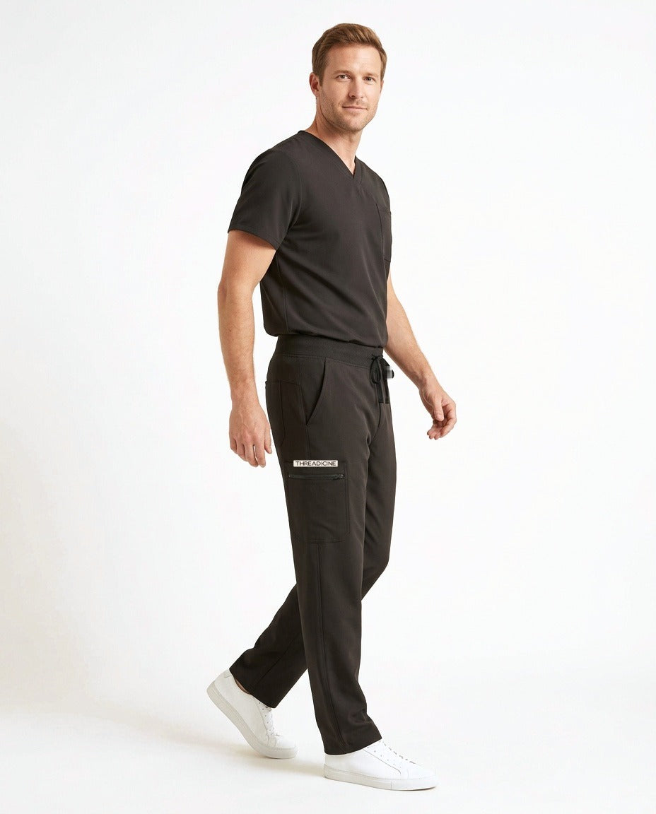 Men's Form straight-leg pants scrubs in Black – front view | Threadicine