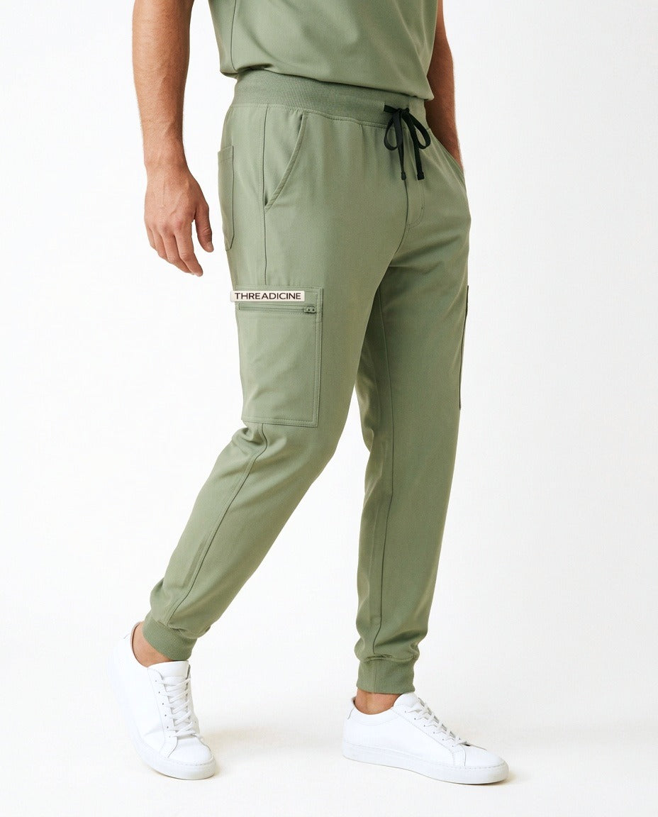 Men's Vector jogger pants scrubs in Matcha – front view | Threadicine