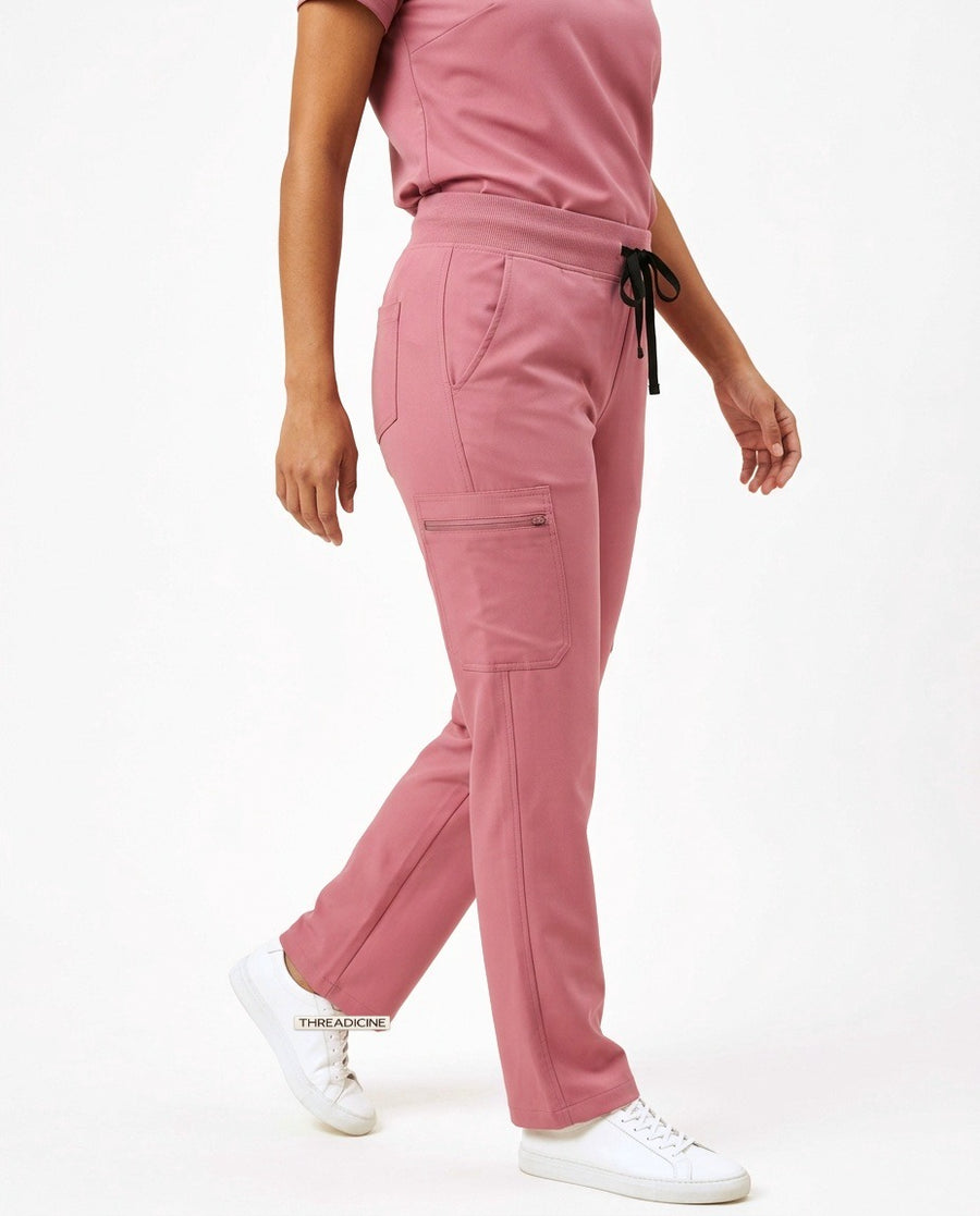 Women's Linea straight-leg pants scrubs in Pink – front view | Threadicine